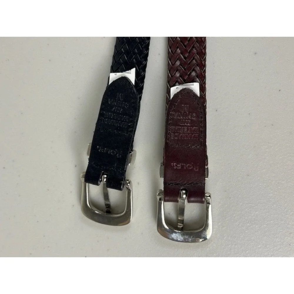 Rolfs Women's Braided Leather Belt Black & Brown Silver Buckle Size M Set of 2